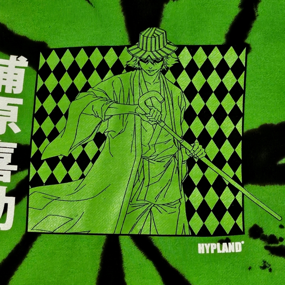 Hypland Bleach Kisuke Grid Tie Dye Pullover Hoodie Green/Black Size Small